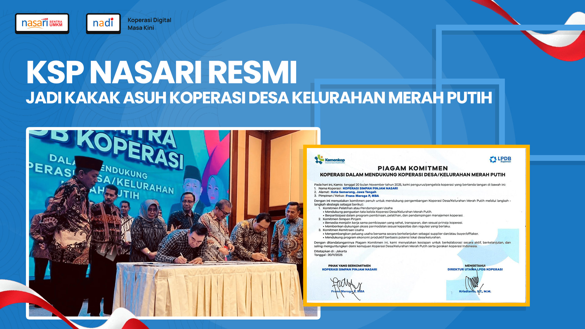 KSP Nasari Resmi Jadi Kakak Asuh Koperasi Desa Kelurahan Merah Putih Setelah Penandatanganan Piagam Komitmen Kemenkop & LPDB